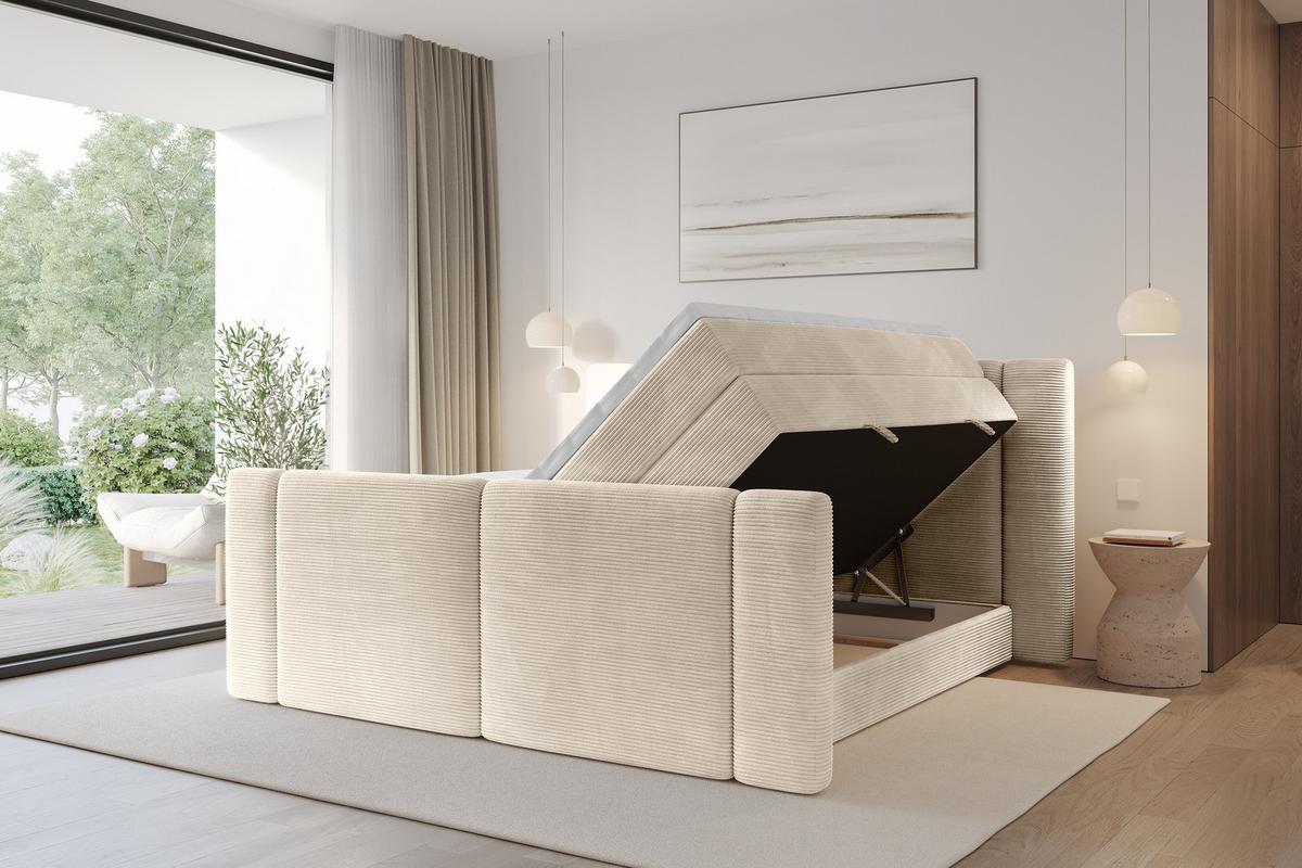 BOXSPRINGBETT mit Matratze H3/H4 - EVON KING Zanozek - 180x200 cm Beige - Ecru, Holzwerkstoff (180/200cm) - ALTDECOR