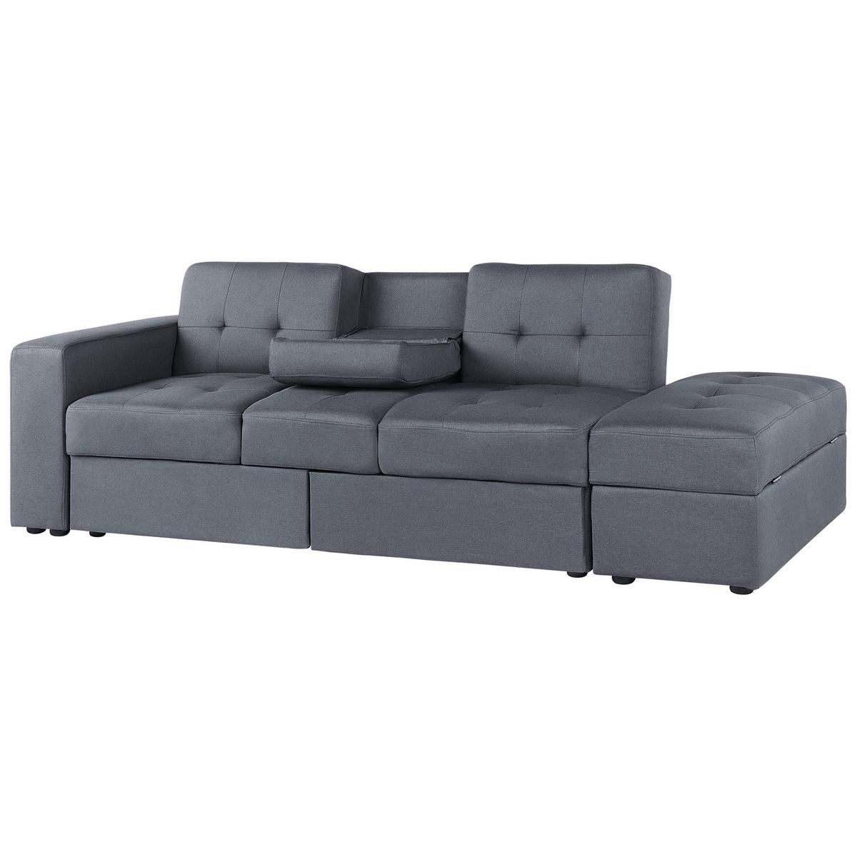 3-SITZER-SCHLAFSOFA dunkelgrau mit Stauraum Ottomane Falster - Grau, Textil (210/71/94cm) - Beliani