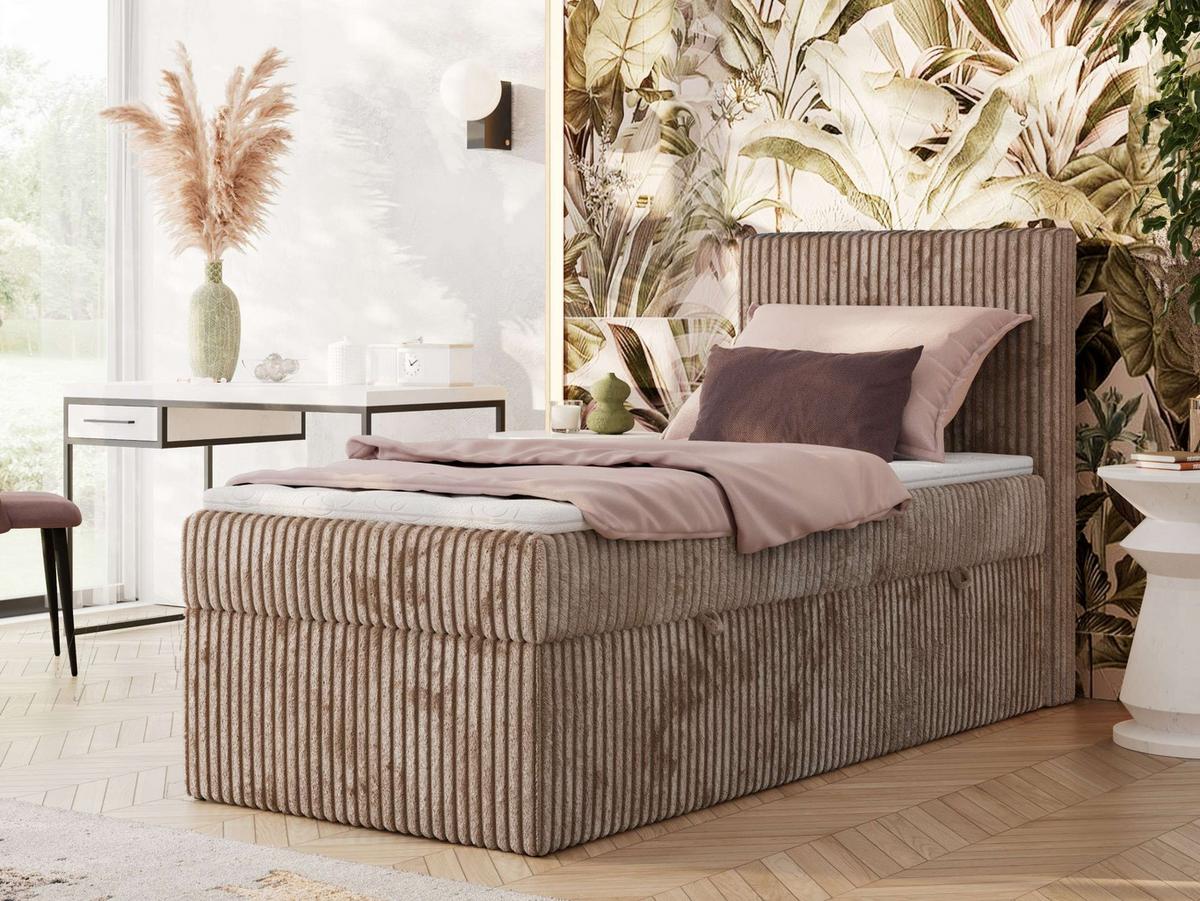 BOXBETT TILIANO 90/200 - Braun Cord - H4 - Visco Topper - Rechts - Braun, Textil (90/200cm) - MKS