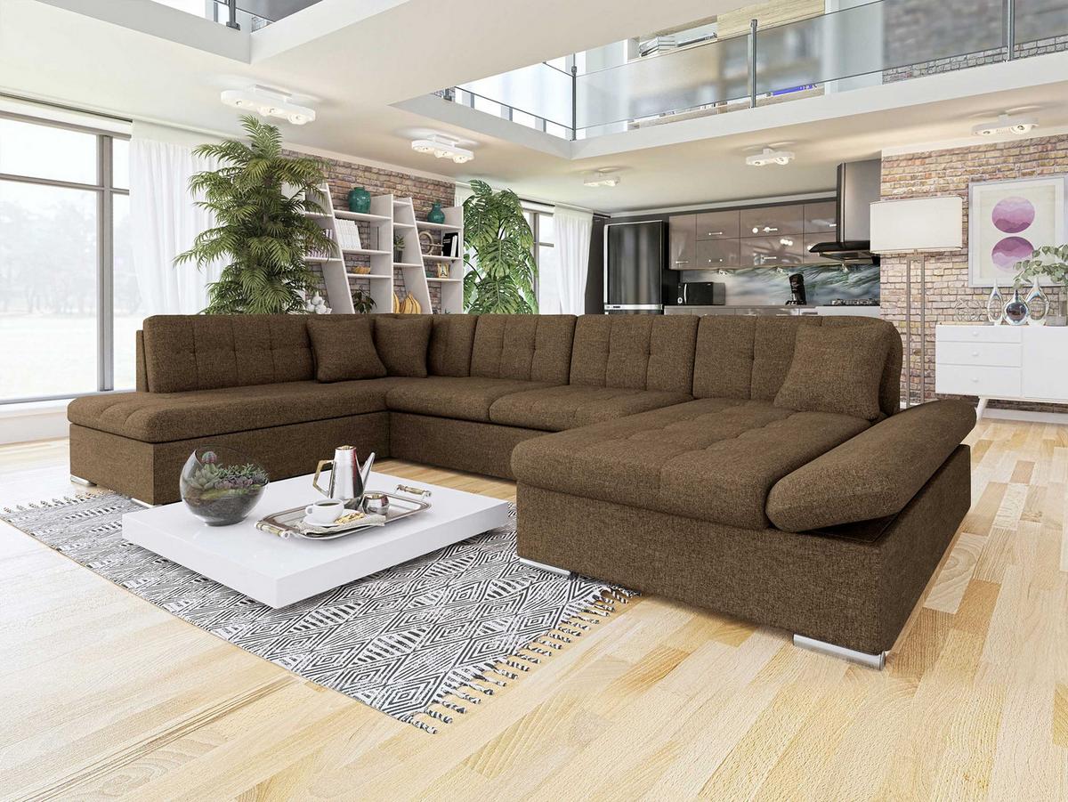 ECKSOFA Bergen, Seite: Rechts - Silberfarben/Nussbaumfarben, Holz/Textil (345/76/205cm) - MIRJAN24