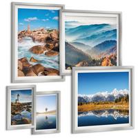 BILDER SET 5er Set - 50x50 cm & 20x30 cm & 40x60 cm Silberner Rahmen - Ausblicke auf die Natur, Leuchtturm, Berge - Silberfarben, Kunststoff (40/60cm) - TULUP