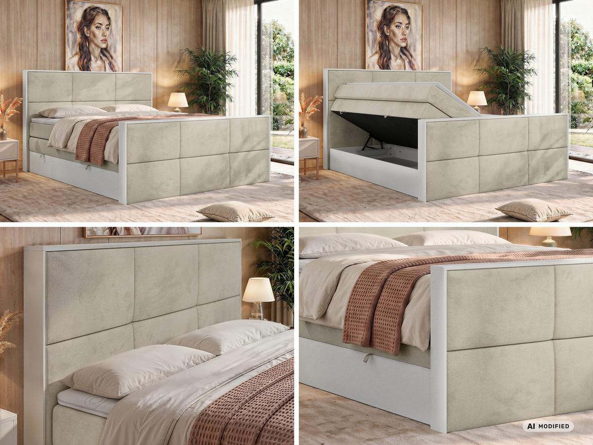 BOXSPRINGBETT DELVIT KING DUO 140/200 - Beige Velvet - Topper Visco - H4 - Beige/Schwarz, Kunststoff/Textil (140/200cm) - MKS