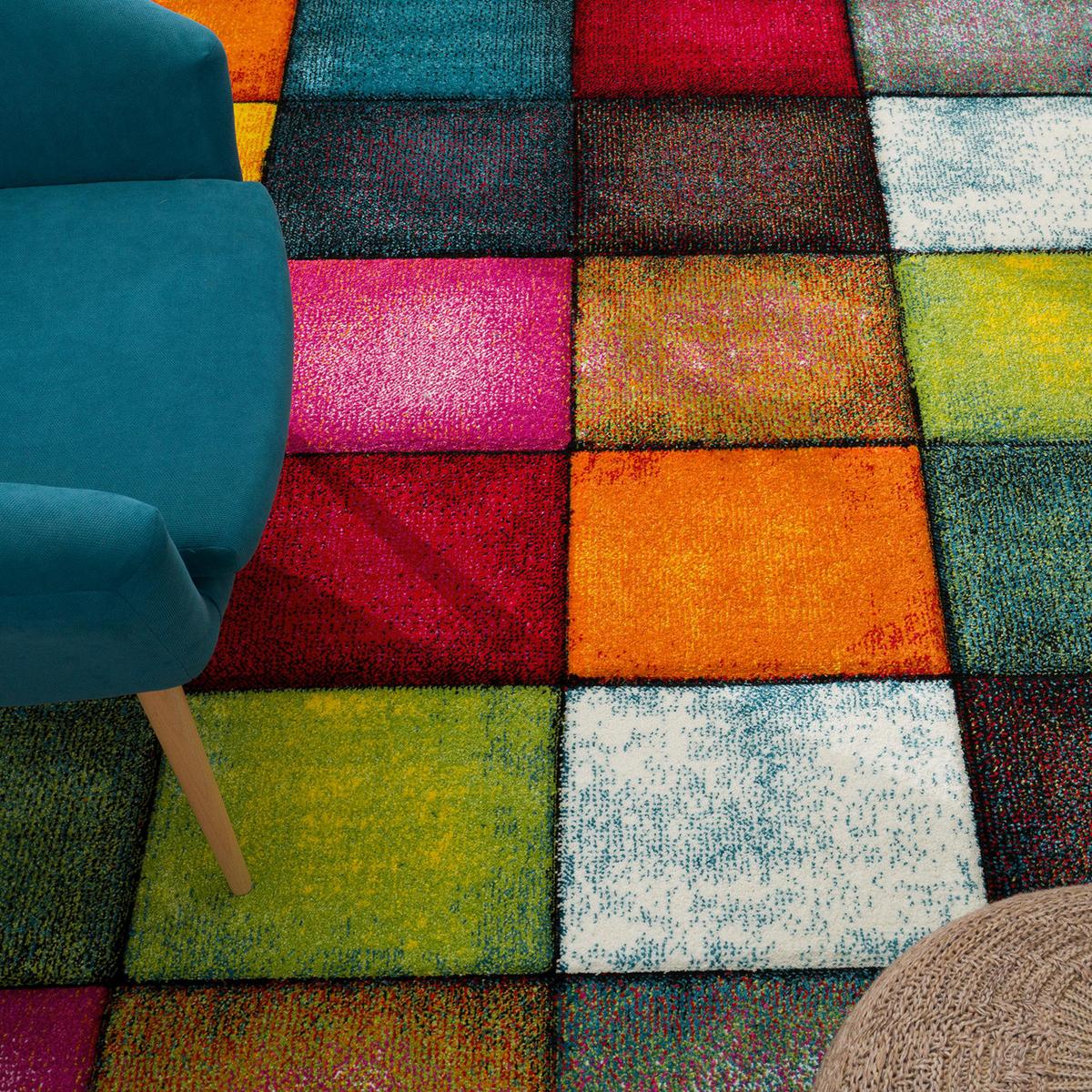 KURZFLORTEPPICH, kariert, Florhöhe 12 mm, Mehrfarbig, 120 x 170 cm - Multicolor, Textil (170/120cm) - KADIMA DESIGN