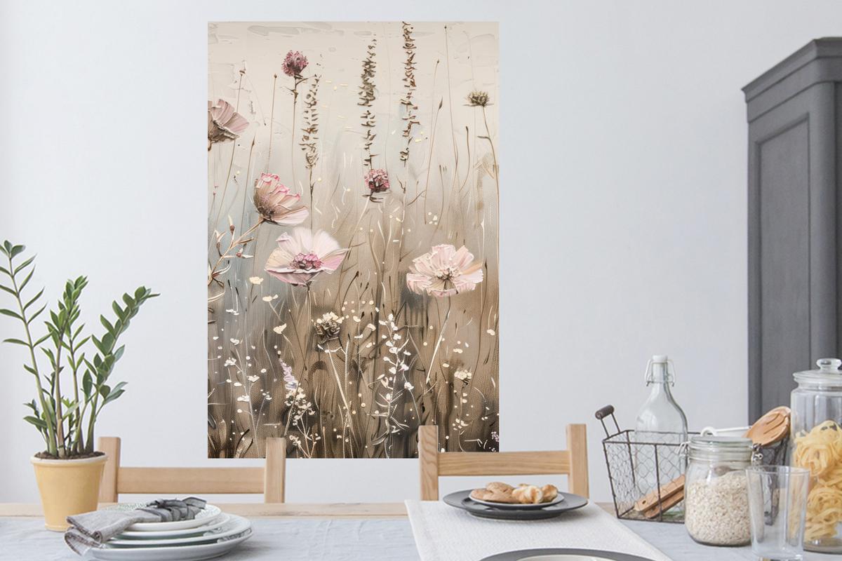 WANDTATTOO Blumen - Rosa - Modern - Beige Wandaufkleber 80x120 cm - Beige, Kunststoff (80/120/0.1cm) - MuchoWow
