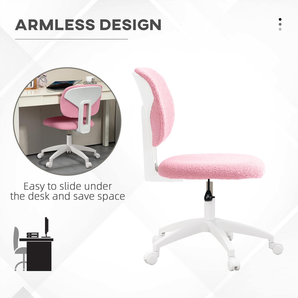 BÜROSTUHL, Ergonomischer Schreibtischstuhl, Höhenverstellbarer Computerstuhl - Rosa, Kunststoff (53/90/48cm) - Vinsetto