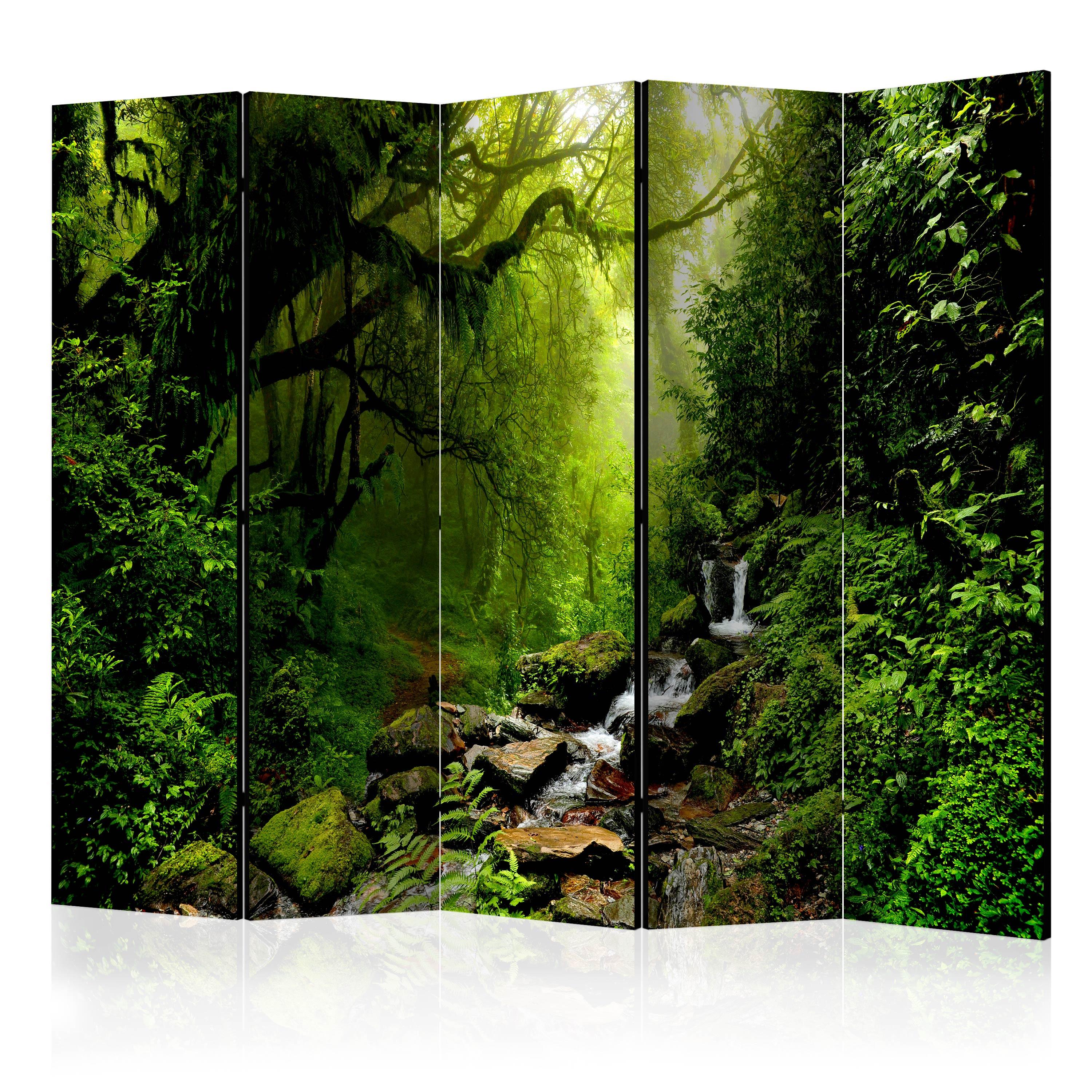 PARAVENT Beidseitig Bedruckter 5-tlg 225x172 cm Wasserfall Im Wald - Grün, Holz/Textil (225/172/3cm) - Muralo