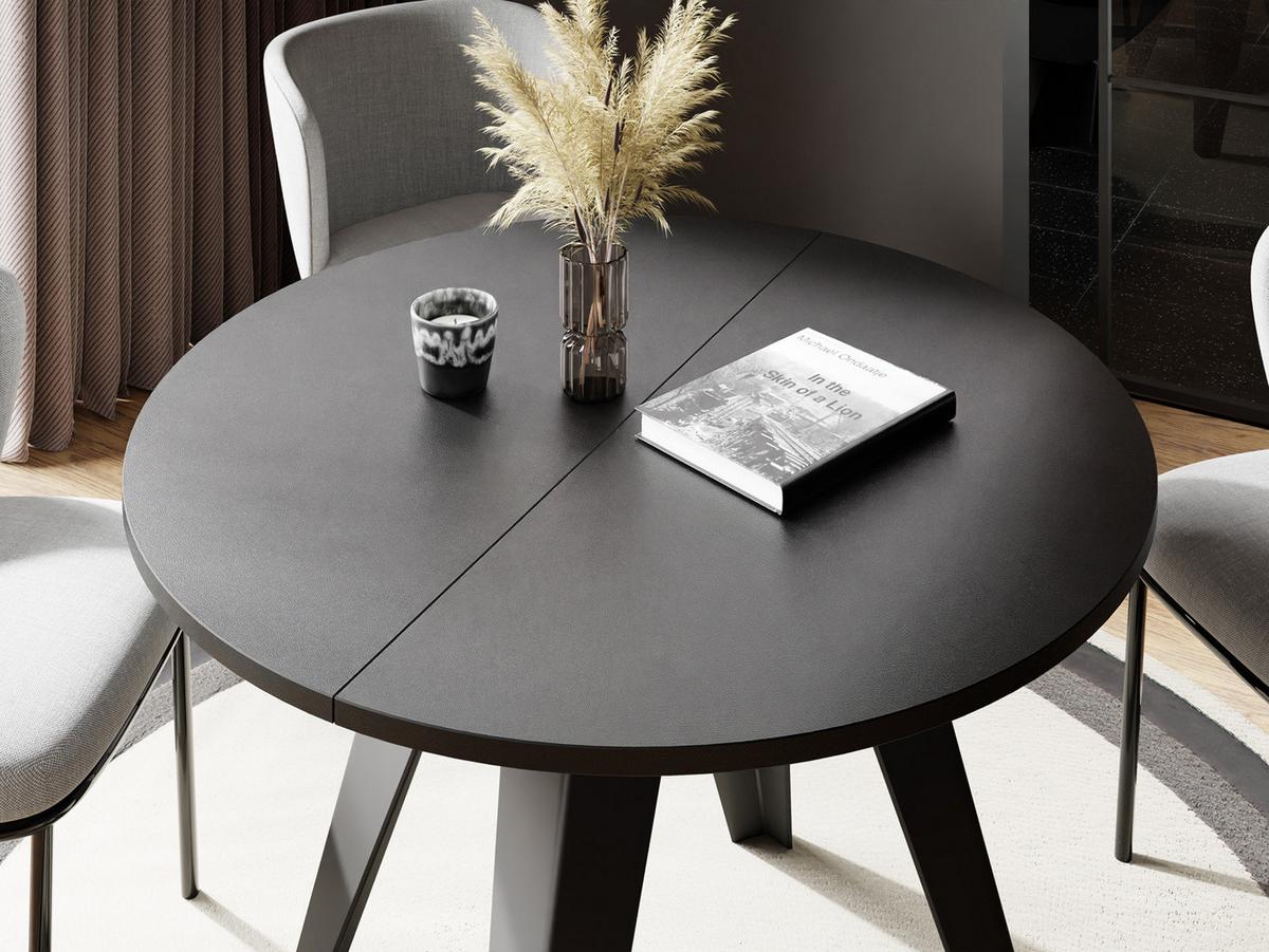 ESSTISCH Glory runder ausziehbarer, Schwarz 100-140/100/76 cm - Schwarz, Holzwerkstoff/Metall (100/140/76cm) - WFL GROUP