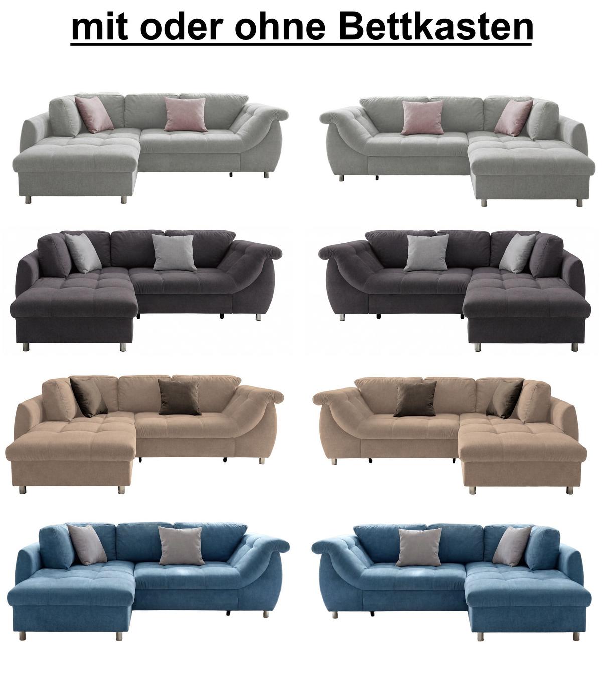 ECKSOFA mit Schlaffunktion, Bettkasten, Wellenunterfederung, Ottomane links B250/T190/H84 cm, Liegefl. 179x190 cm, Mikrofaser Blau / 17102 - Blau/Chromfarben, Textil/Metall (250/190cm) - luma-home