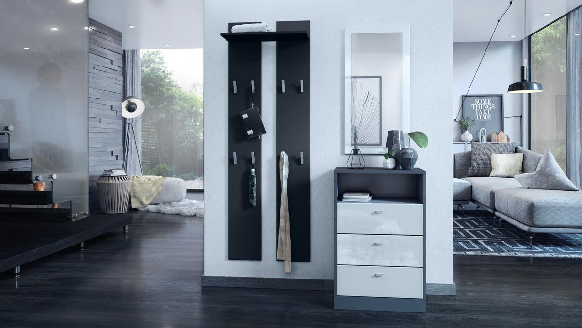 GARDEROBENPANEEL Wandpaneel Schwarz matt - Schwarz, Holzwerkstoff (57/170/20cm) - Vladon