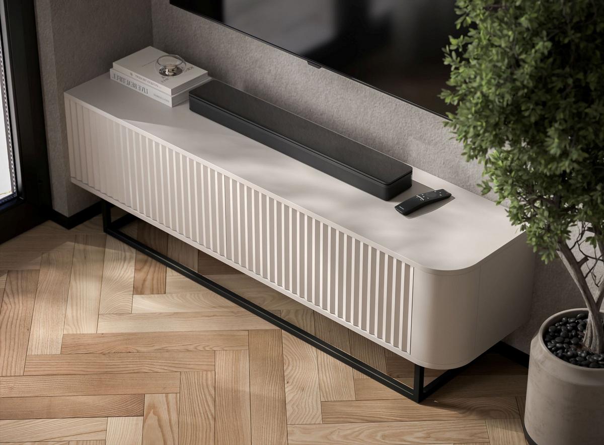 TV-LOWBOARD Aurora Kaschmir matt 140 cm mit schwarzem Metallrahmen - Kaschmir/Schwarz, Holzwerkstoff/Metall (140/44/35cm) - Meble Lindner