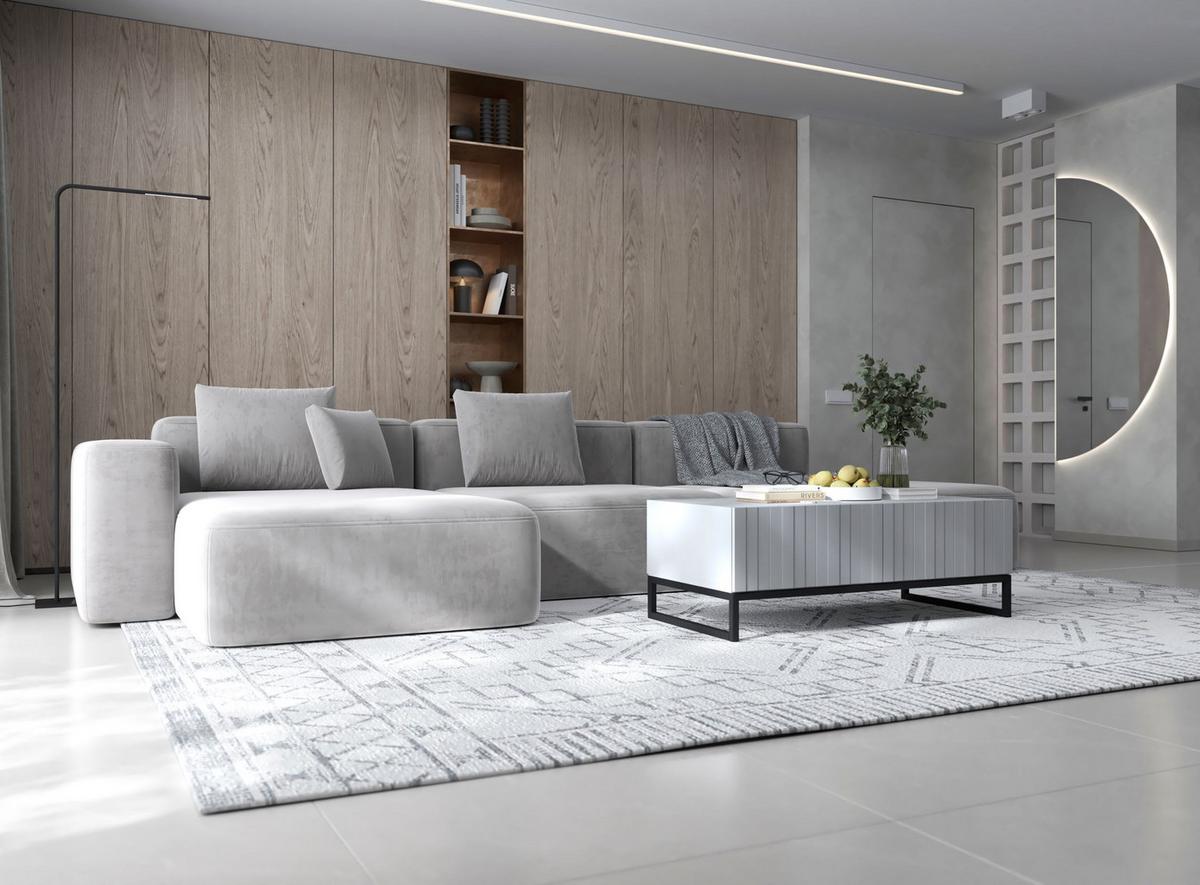 COUCHTISCH Elpis Weiß matt Glamour 110 cm - Schwarz/Weiß, Holzwerkstoff/Metall (54/110/39cm) - Meble Lindner