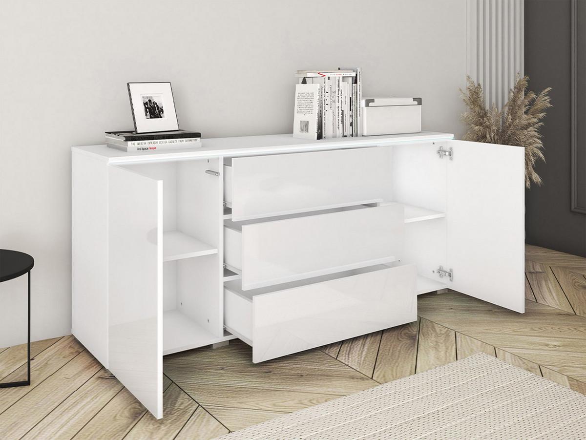 SIDEBOARD Vera 150 - Schwarz Hochglanz/Eiche Wotan, Holzwerkstoff (150/66/40cm) - MIRJAN24