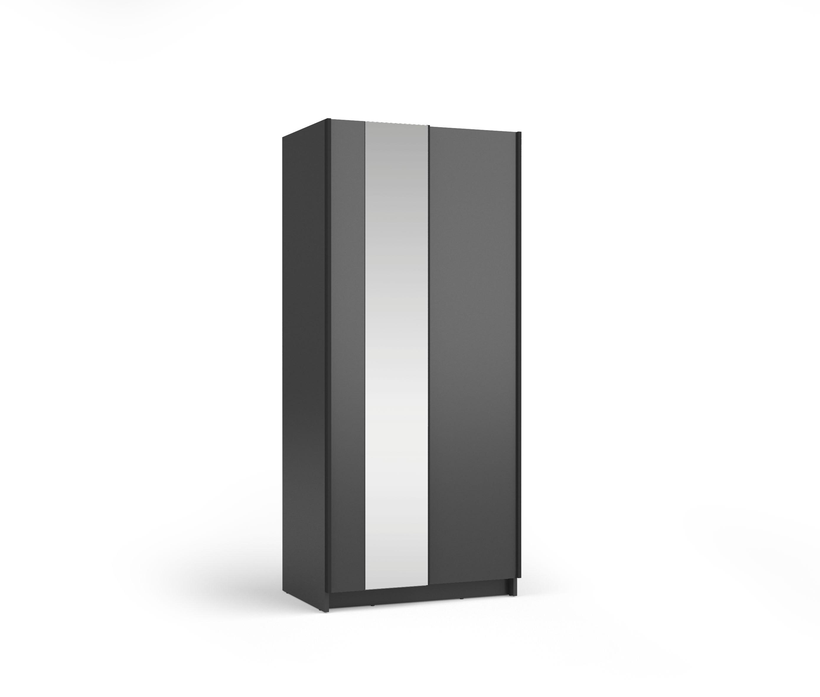 SCHWEBETÜRENSCHRANK CERON 100/182/54,6cm 2-türig mit Spiegel Schwarz - Schwarz, Holzwerkstoff (100/182/54.6cm) - MASSENO