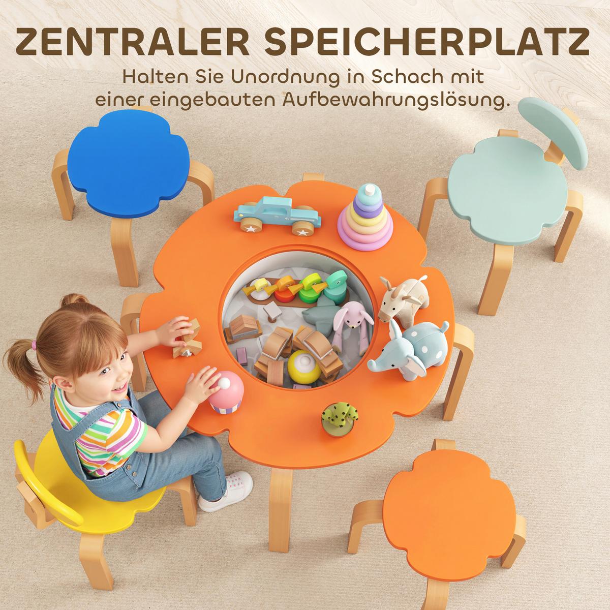 KINDERSITZGRUPPE 5er Set Pappelholz Polyester Mehrfarbig - Multicolor, Holz (69/45/69cm) - AIYAPLAY