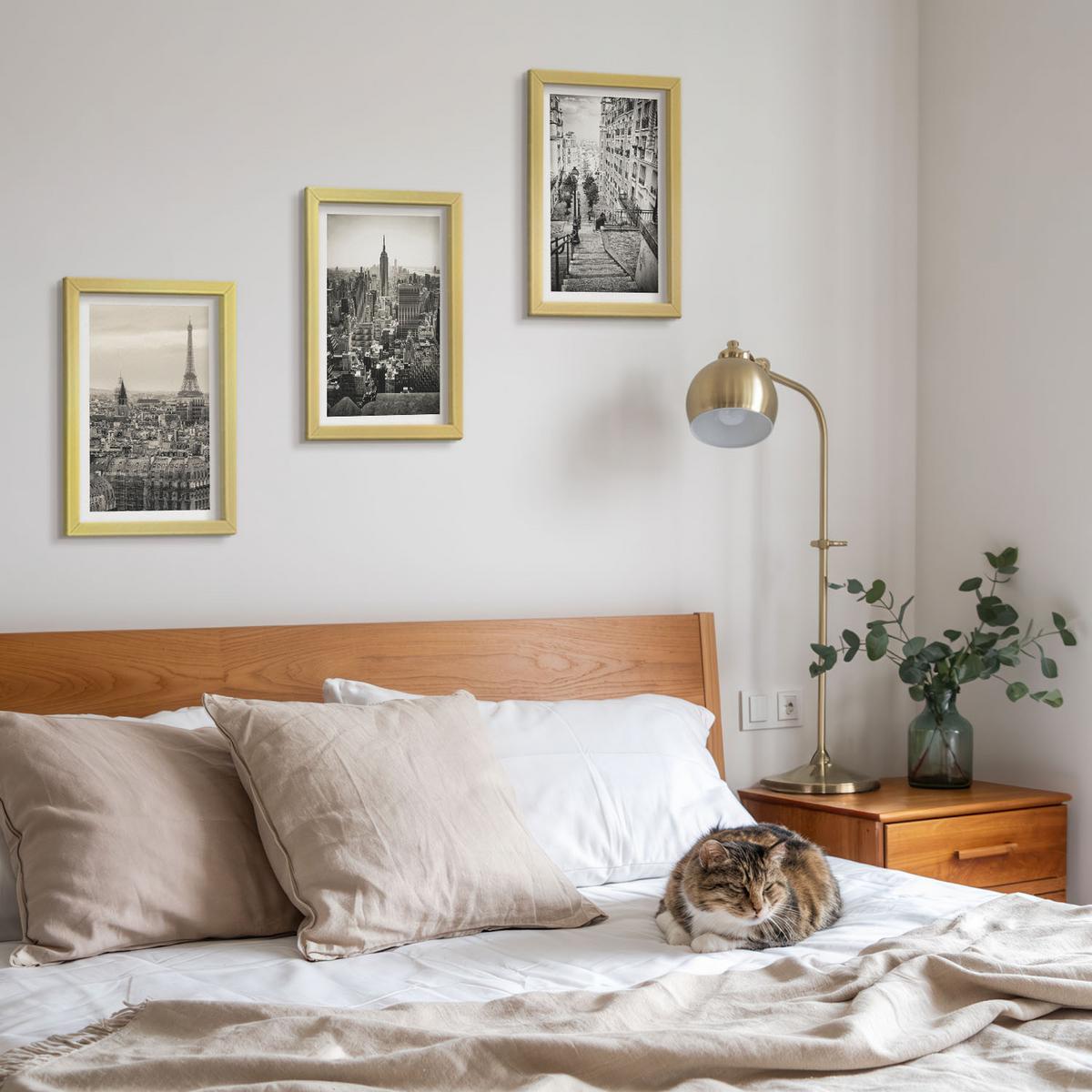 BILDER SET 3er Set - 20x30 cm Goldrahmen - Aussicht Paris New York Treppen - Goldfarben, Kunststoff (20/30cm) - TULUP