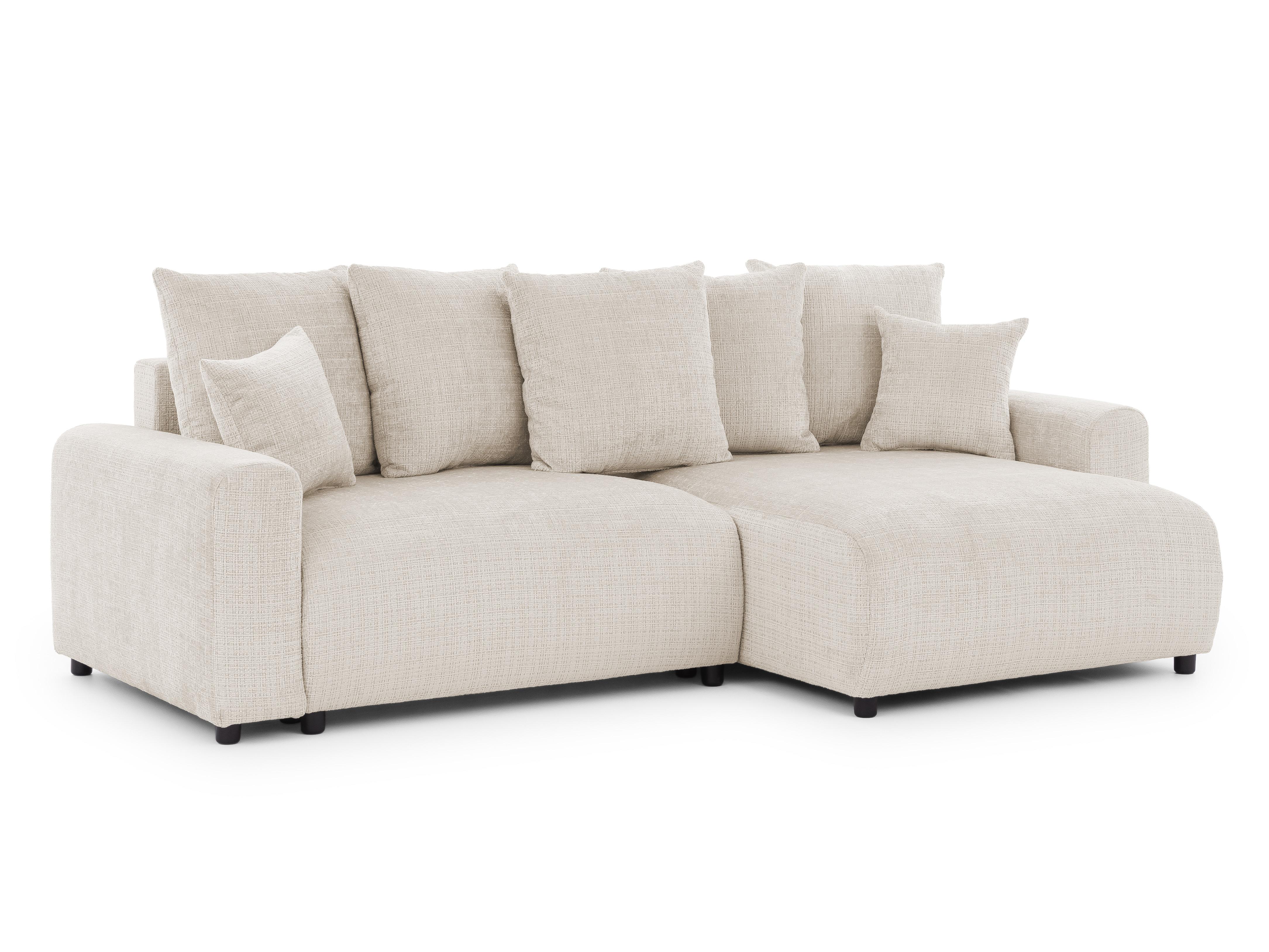 ECKSOFA Calma mit Schlaffunktion und Bettkasten im Bumpy-Design aus weichem Beige Chenille-Stoff - Ottomane rechts - Beige/Schwarz, Holz/Kunststoff (239/140cm) - S-Style Möbel