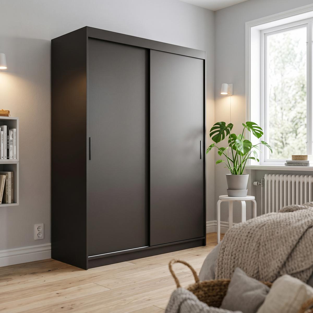 SCHWEBETÜRENSCHRANK TELA 180/205/60cm 2-türig Schwarz - Schwarz, Holzwerkstoff (180/205/60cm) - MASSENO