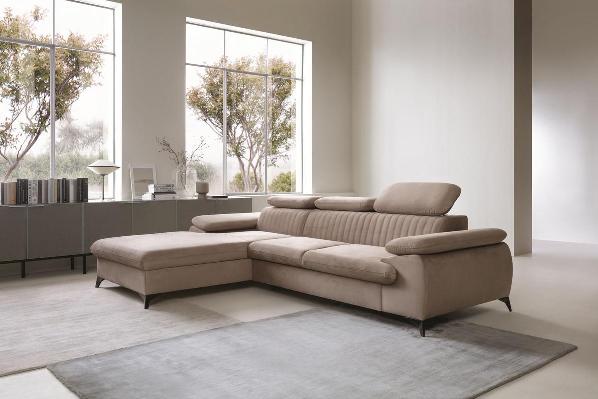 ECKSOFA FIORE Braun Velours-Stoff mit Schlaffunktion - Braun, Holz (280/193cm) - MASSENO