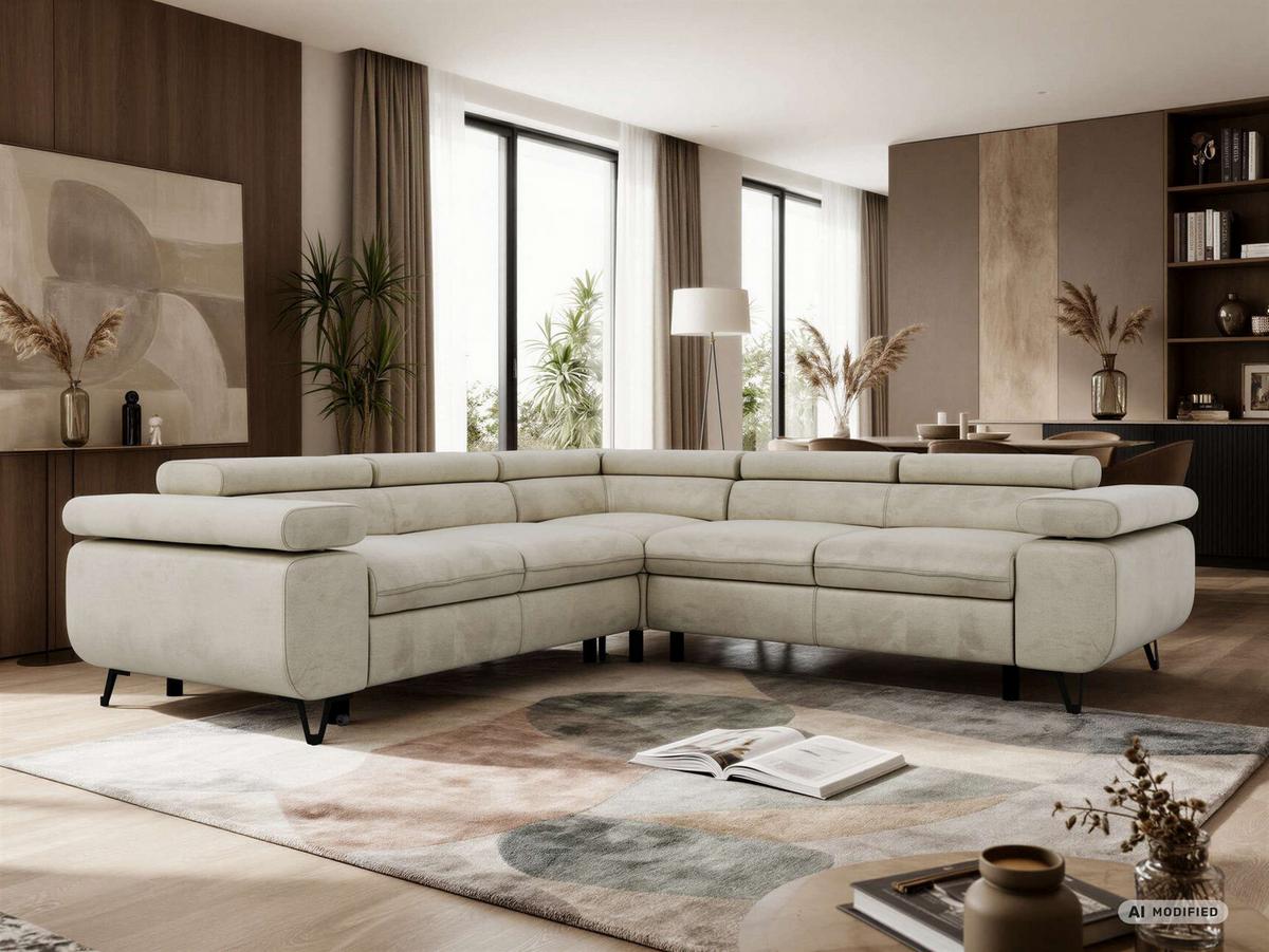 ECKSOFA QUADRO L - Beige Velvet - Rechts Seite - Beige/Schwarz, Textil/Metall (269/269cm) - MKS