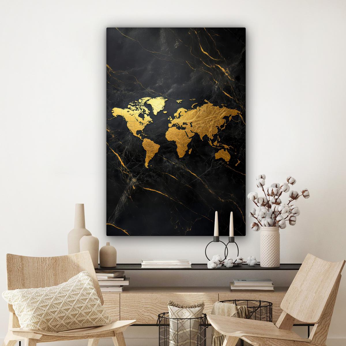 LEINWANDBILD Weltkarte - Gold - Marmor Deko XXL 80x120 cm - Goldfarben, Textil (80/120cm) - MuchoWow