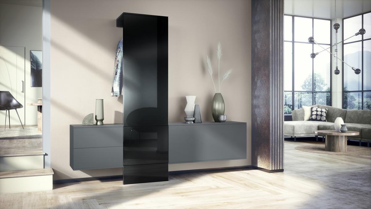 GARDEROBE Carlton Dual Schwarz Hochglanz - Schwarz Hochglanz, Holzwerkstoff (208/193/35cm) - Vladon