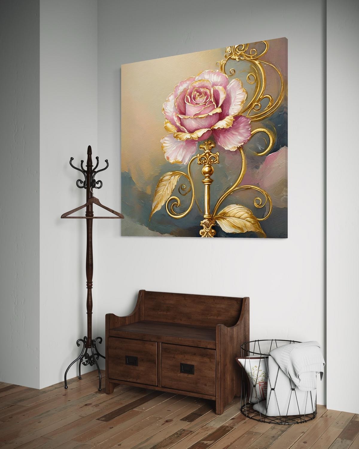 WANDBILD rose blume gold glamour - Pink, Textil (30/30cm) - Feeby
