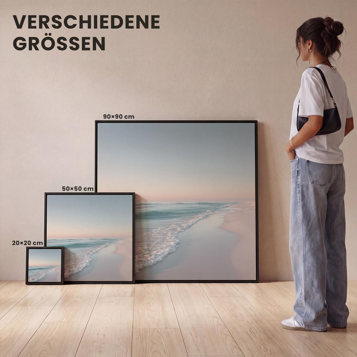 LEINWAND Bilder mit Rahmen - Küstenlinie - Pastell - Wasser - 20x20 - Pastellblau, Textil (20/20cm) - MuchoWow