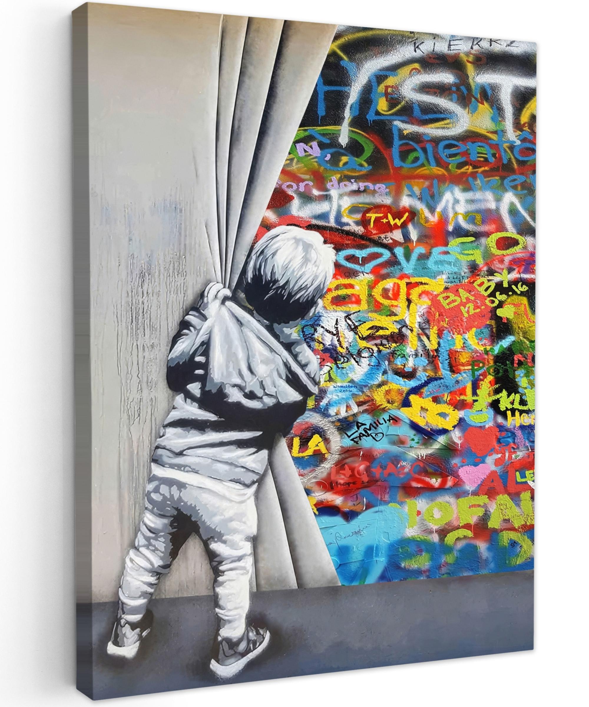 LEINWANDBILD Graffiti - Junge - Ilussie - Straßenkunst Room Decor 30x40 cm - Hellgrau, Textil (30/40cm) - MuchoWow