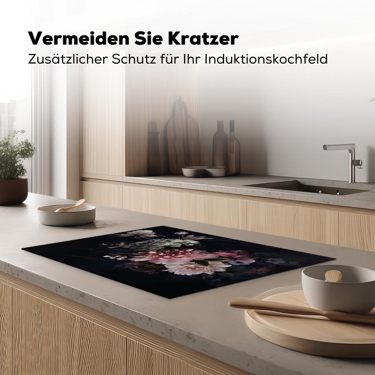 HERDABDECKPLATTE Blumen - Vintage - Pastell - Rosa - Weiß Herdabdeckung Induktionsfeld 75x52 cm - Altrosa, Kunststoff (75/52/0.2cm) - MuchoWow