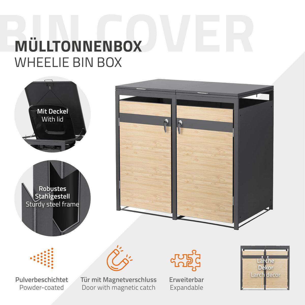 MÜLLTONNENBOX 2er Anthrazit-Holzoptik - Naturfarben, Metall (132/120/80cm) - ML-DESIGN