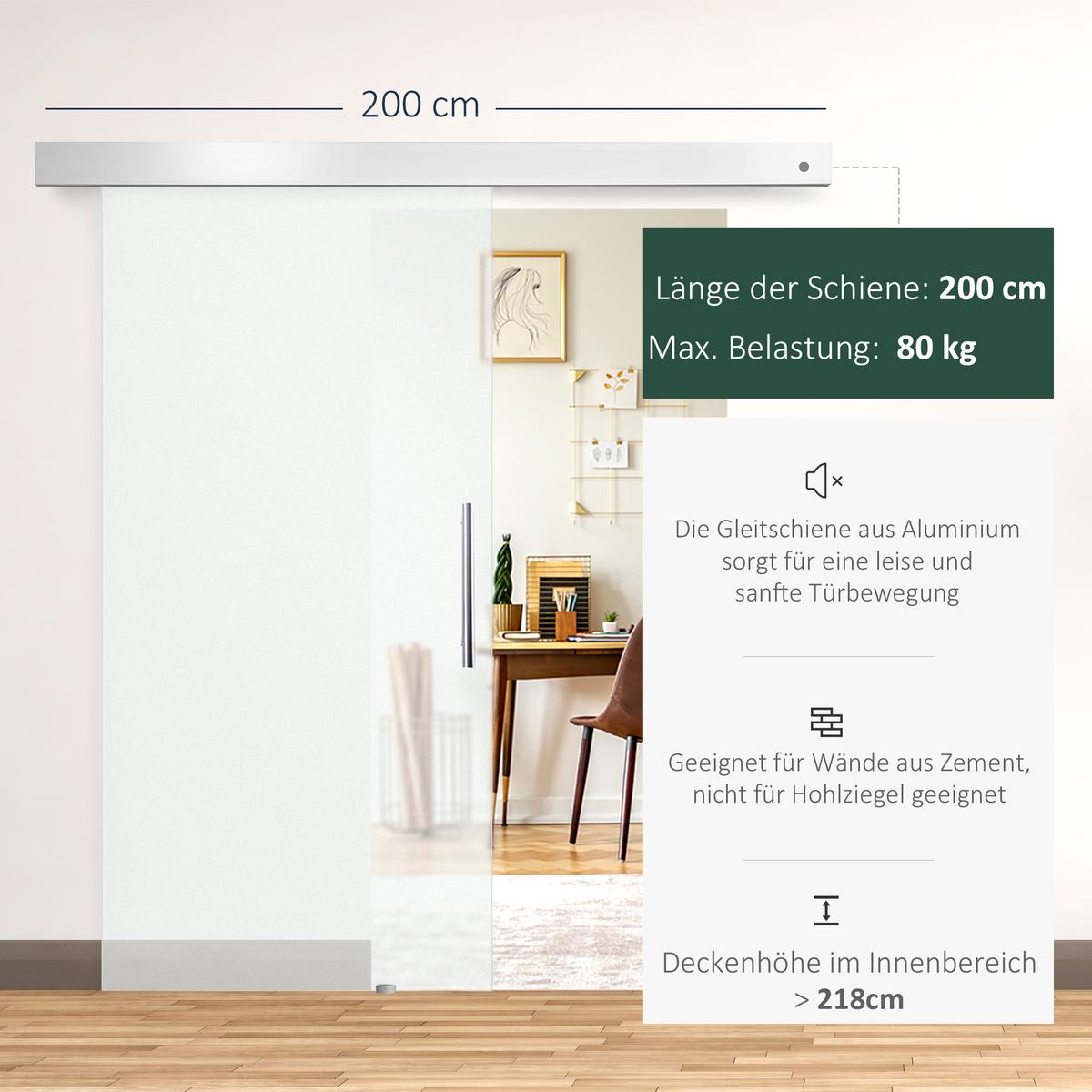 INNENTÜR Alulegierung Glas Vollflächtig Satiniert - Klar/Silberfarben, Glas/Metall (0.8/205/102.5cm) - HOMCOM