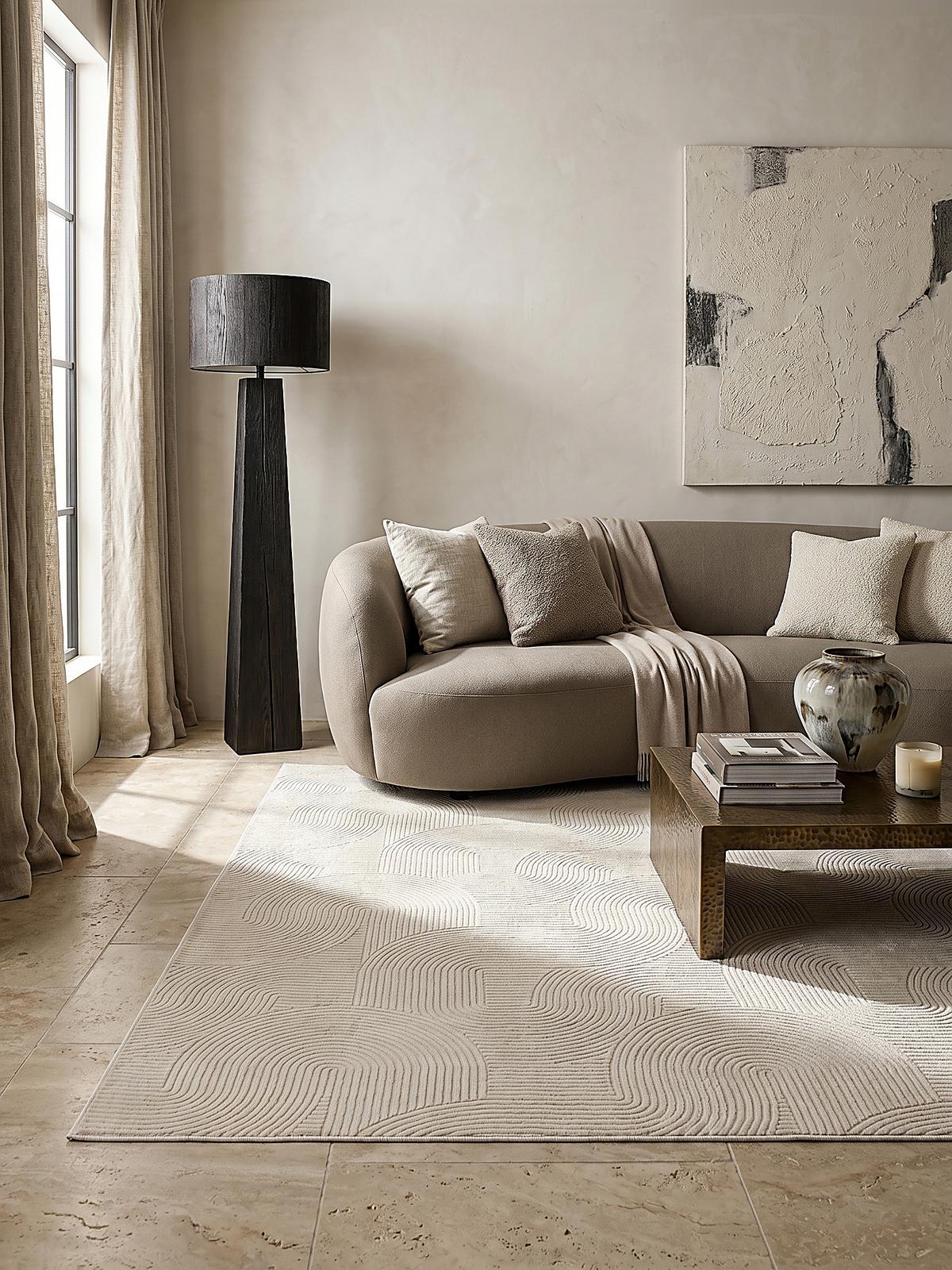 KURZFLORTEPPICH Antirutsch Geometrisch DALAR Polypropylen Creme 200 x 200 cm - Beige, Textil (200/200cm) - KADIMA DESIGN