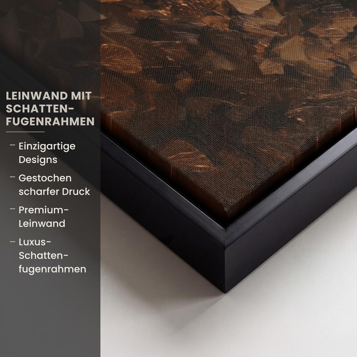 LEINWAND Bilder mit Rahmen - Gesicht - Dame - Blätter - Pinselstriche - 40x30 - Goldfarben, Textil (40/30cm) - MuchoWow
