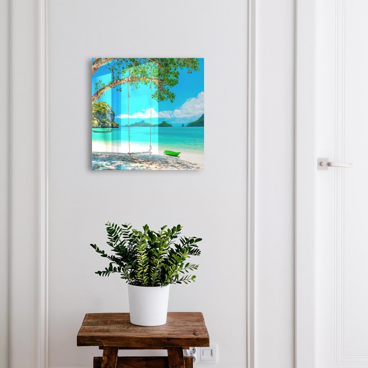 SCHLÜSSELBOX Schwarz 30x30 cm- Türöffnung nach rechts - Tropisches Paradies - Türkis, Metall (30/30/5cm) - TULUP