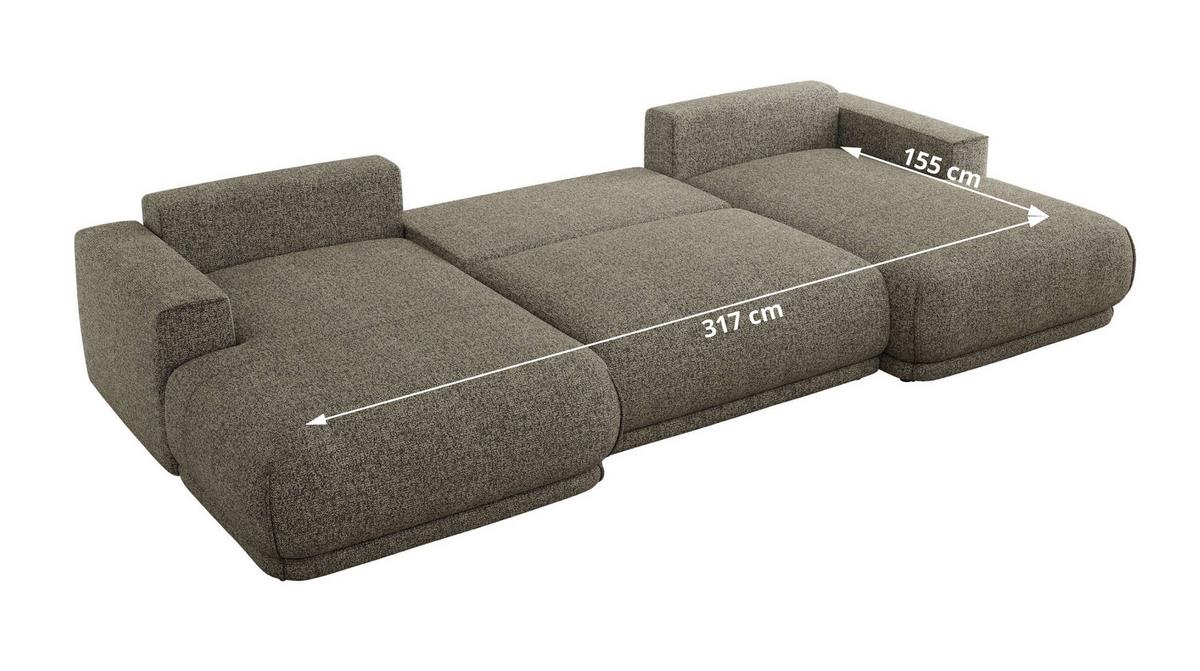 WOHNLANDSCHAFT RINA U Grau Strukture - Schwarz/Grau, Kunststoff/Textil (360/85/170cm) - MKS