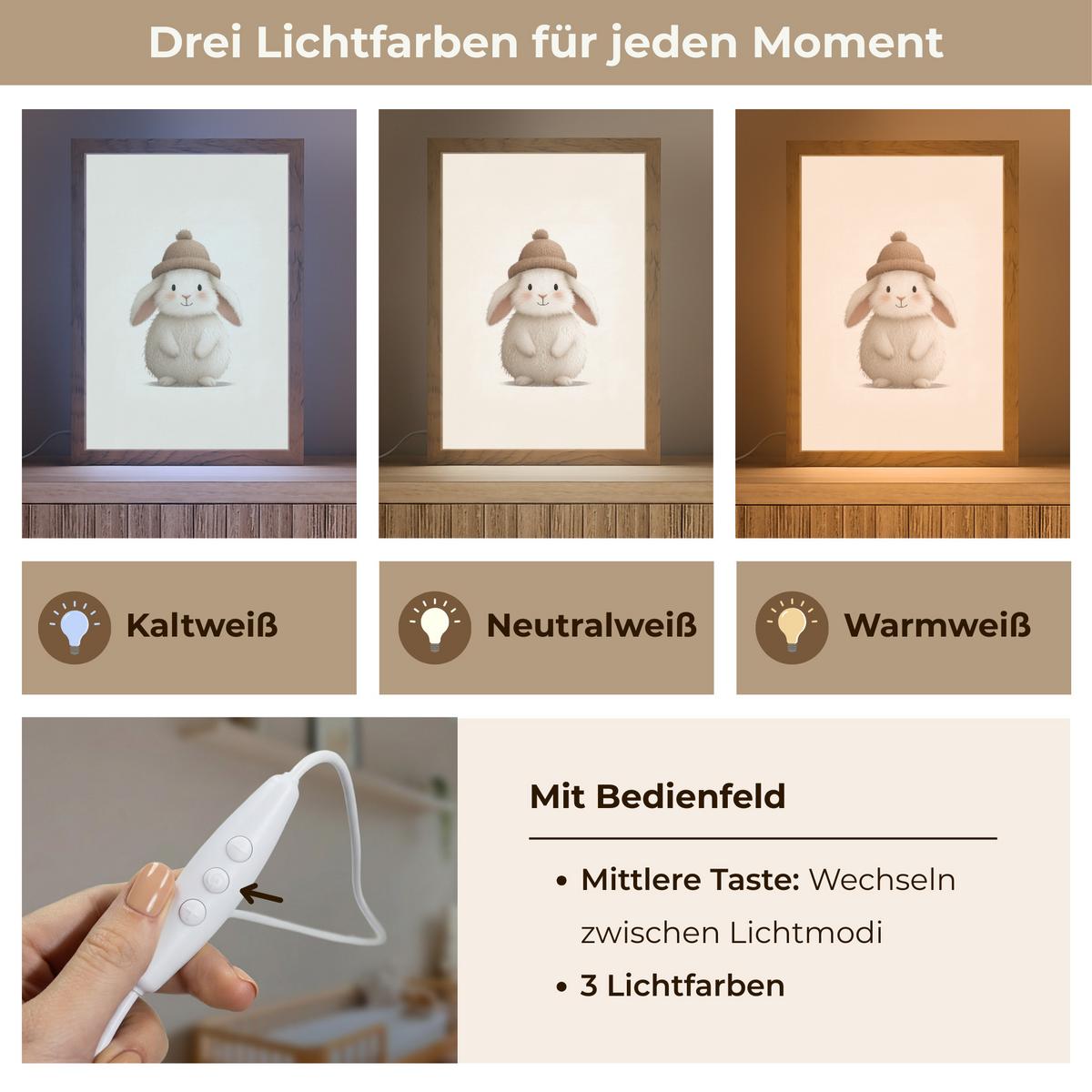 NACHTTISCHLAMPE Kaninchen - Hut - Ohren - Beige 20x30 cm - Creme, Holzwerkstoff (8/20/30cm) - OnlyWow