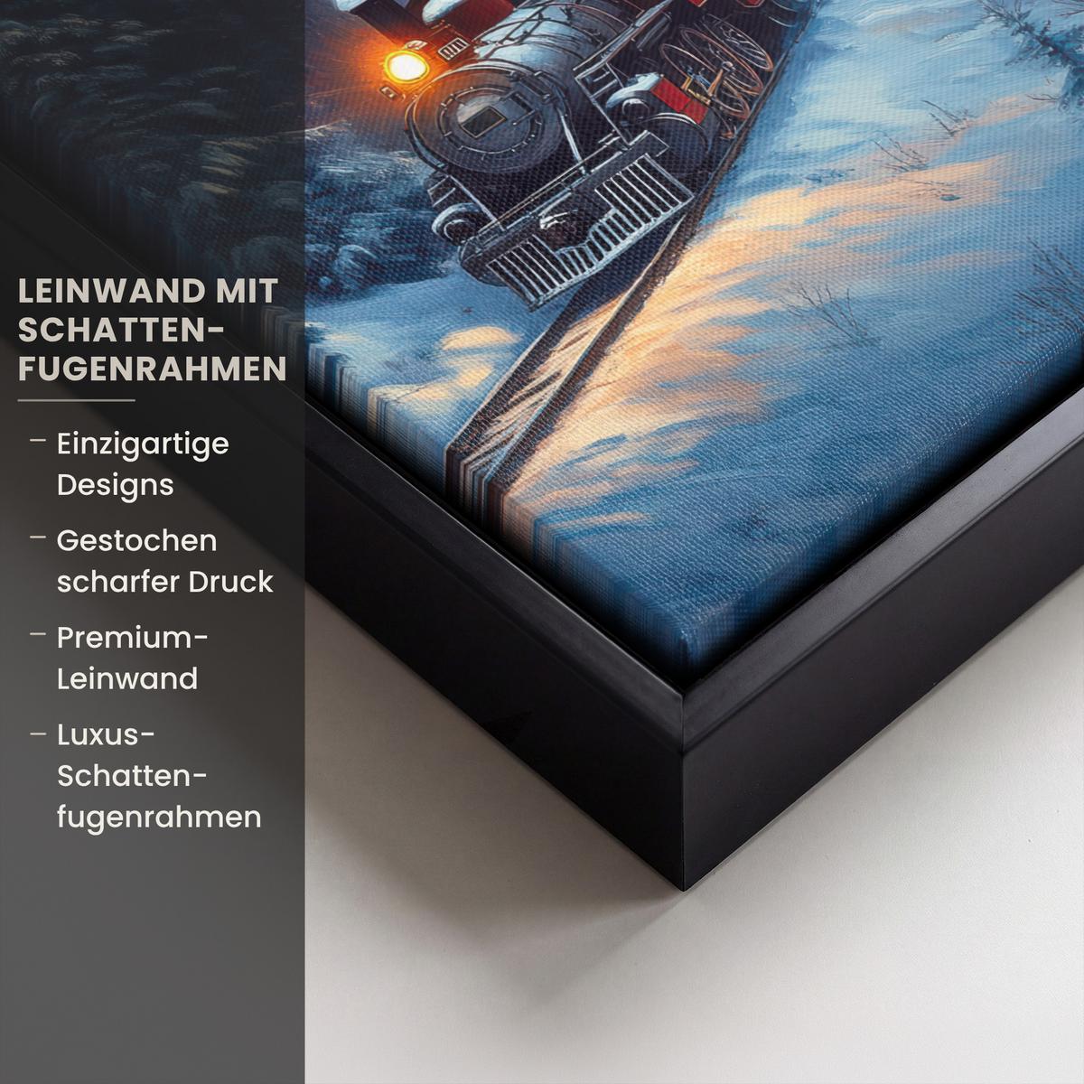 LEINWAND Bilder mit Rahmen - Zug - Weihnachten - Schnee - Weihnachtszug - 20x30 - Anthrazit, Textil (20/30cm) - MuchoWow