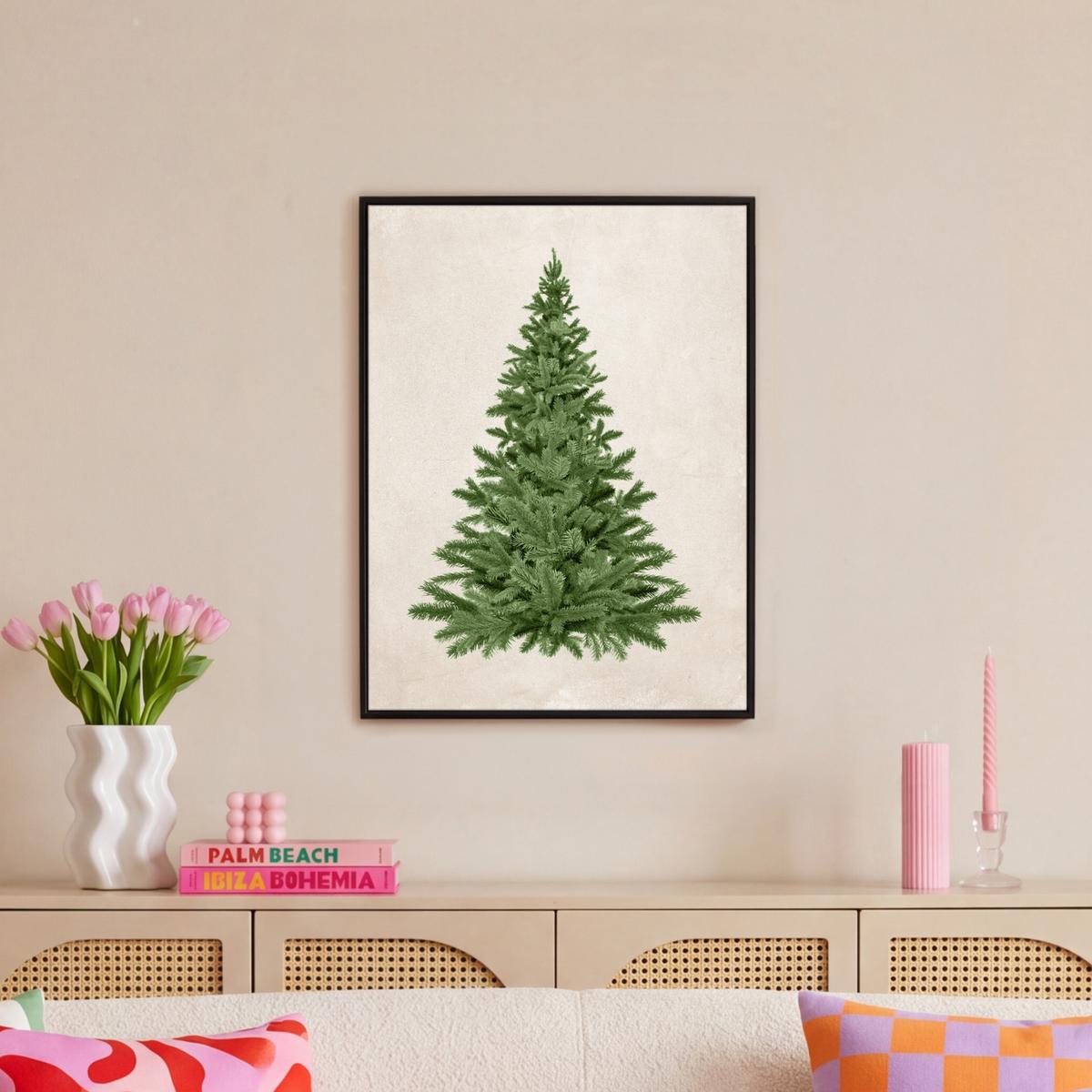 LEINWAND Bilder mit Rahmen - Weihnachtsbaum - Grün - Weihnachten - Feiertage - 60x80 - Olivgrün, Textil (60/80cm) - MuchoWow