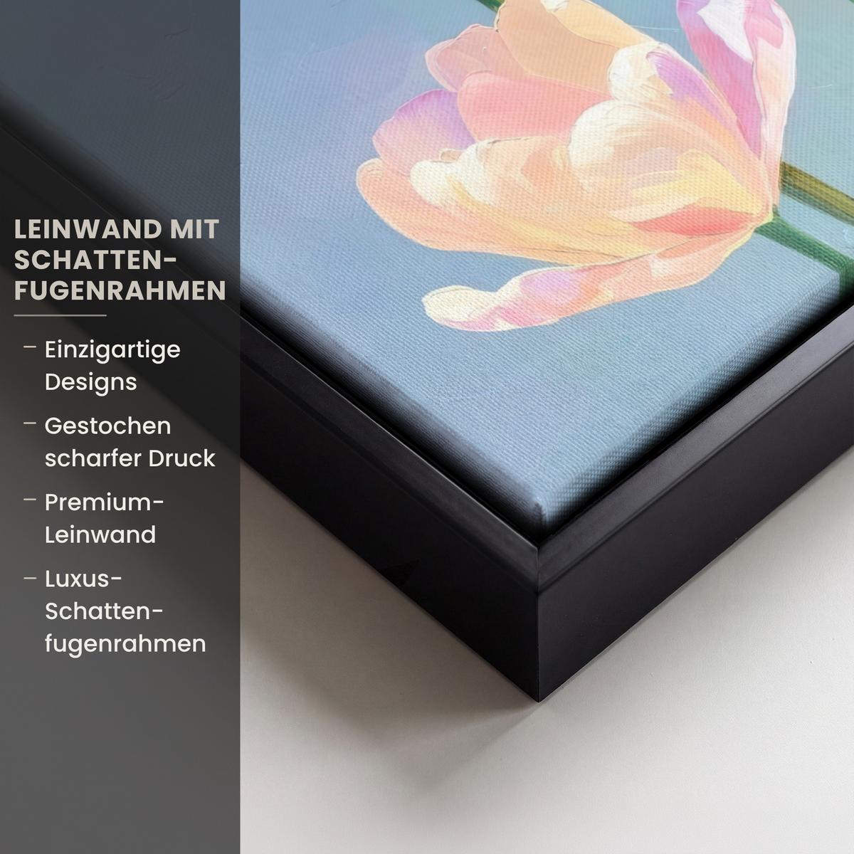 LEINWAND Bilder mit Rahmen - Tulpen - Rosa Akzente - Blau - 20x20 - Pastellblau, Textil (20/20cm) - MuchoWow