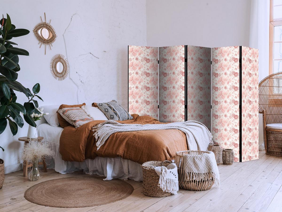 PARAVENT Beidseitig Bedruckter 5-tlg 225x172 cm Rosa Blumen - Rosa, Holz/Textil (225/172/3cm) - Muralo