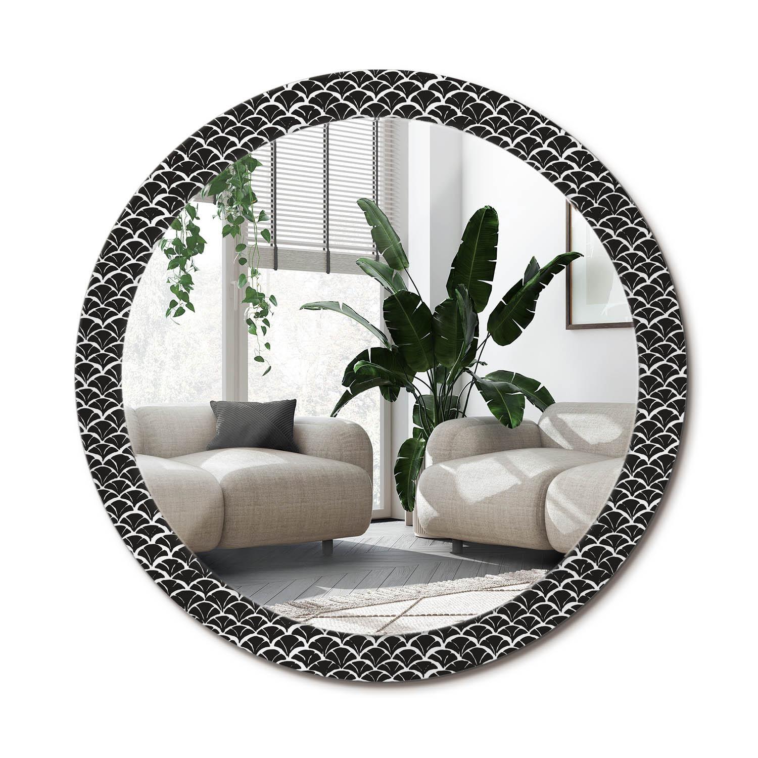 SPIEGEL Rund Ø 90 cm mit Aufdruck - Schwarz, Glas (90/90/0.4cm) - Wallfluent