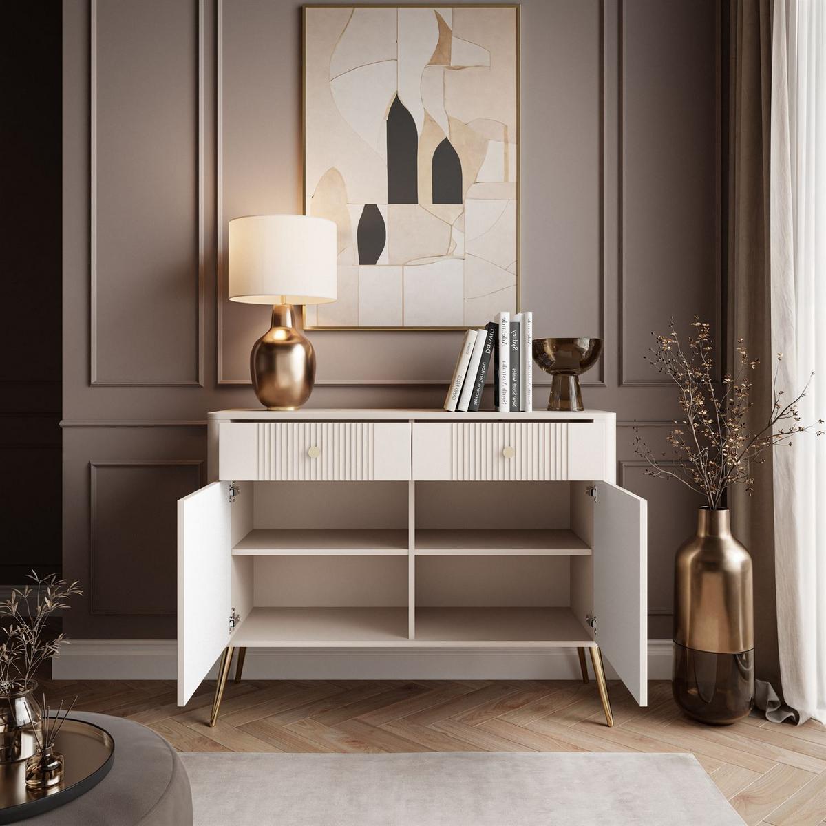 KOMMODE ELYSIA KASCHMIR 2D2S mit Schubladen und Goldenbeine - Kaschmir, Holzwerkstoff (115/89/39cm) - Lookway