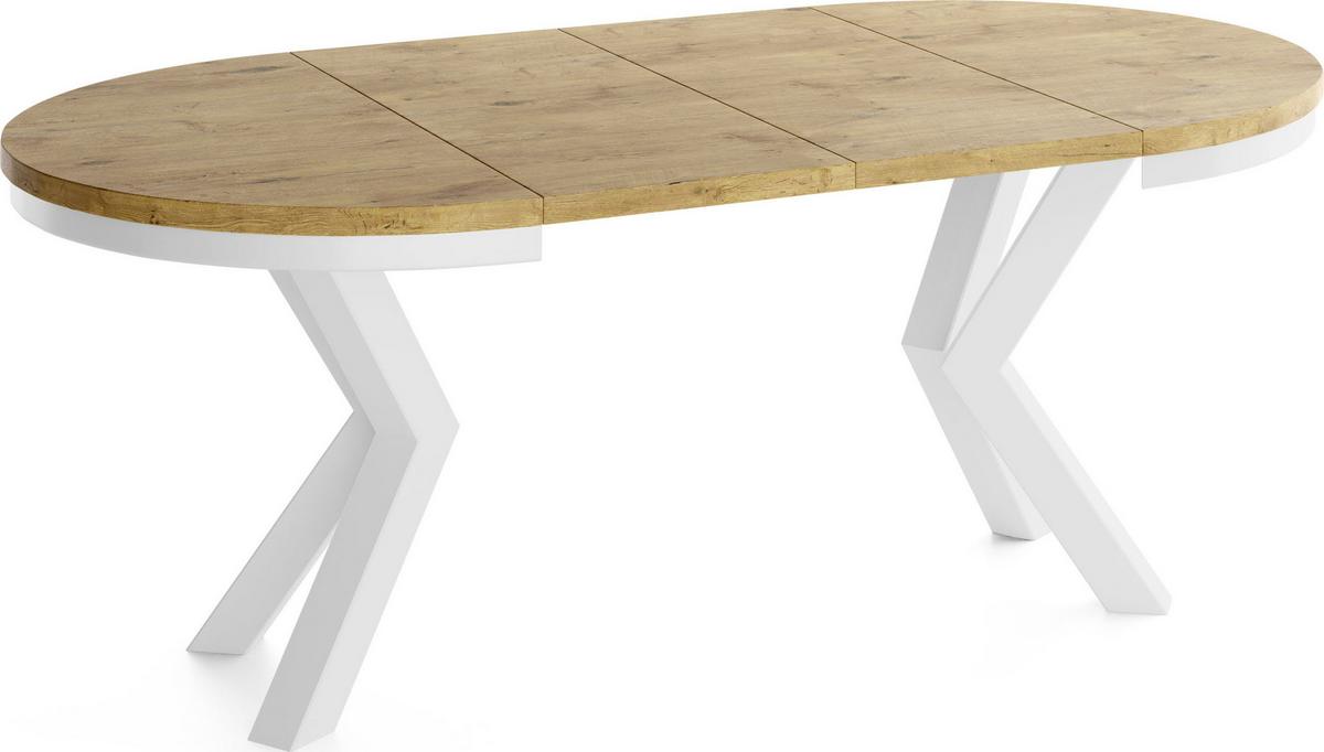 ESSTISCH Clara Weiß runder ausziehbarer, Lancelot Eiche 100-180/100/76 cm - Eichefarben/Weiß, Holzwerkstoff/Metall (100/176/76cm) - WFL GROUP