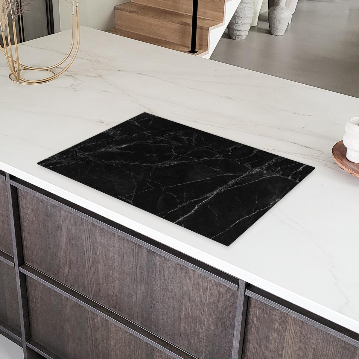 HERDABDECKPLATTE Schwarz - Marmor Induktionsschutz 80x52.2 cm - Schwarz, Kunststoff (80.2/52.2/0.2cm) - MuchoWow