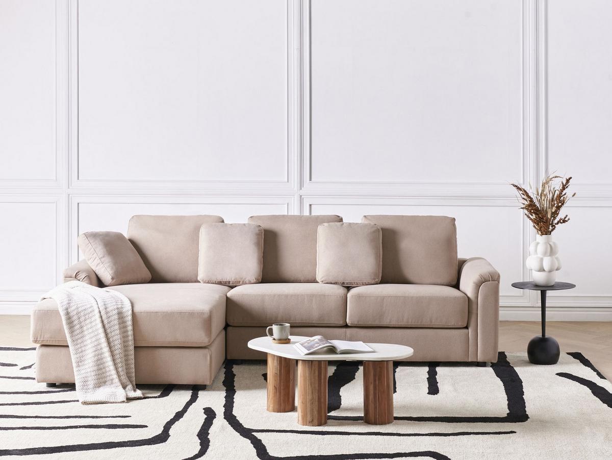 ECKSOFA 4-Sitzer Stoff Taupe rechtsseitig Kohlo - Taupe/Beige, Textil (268/154cm) - Beliani