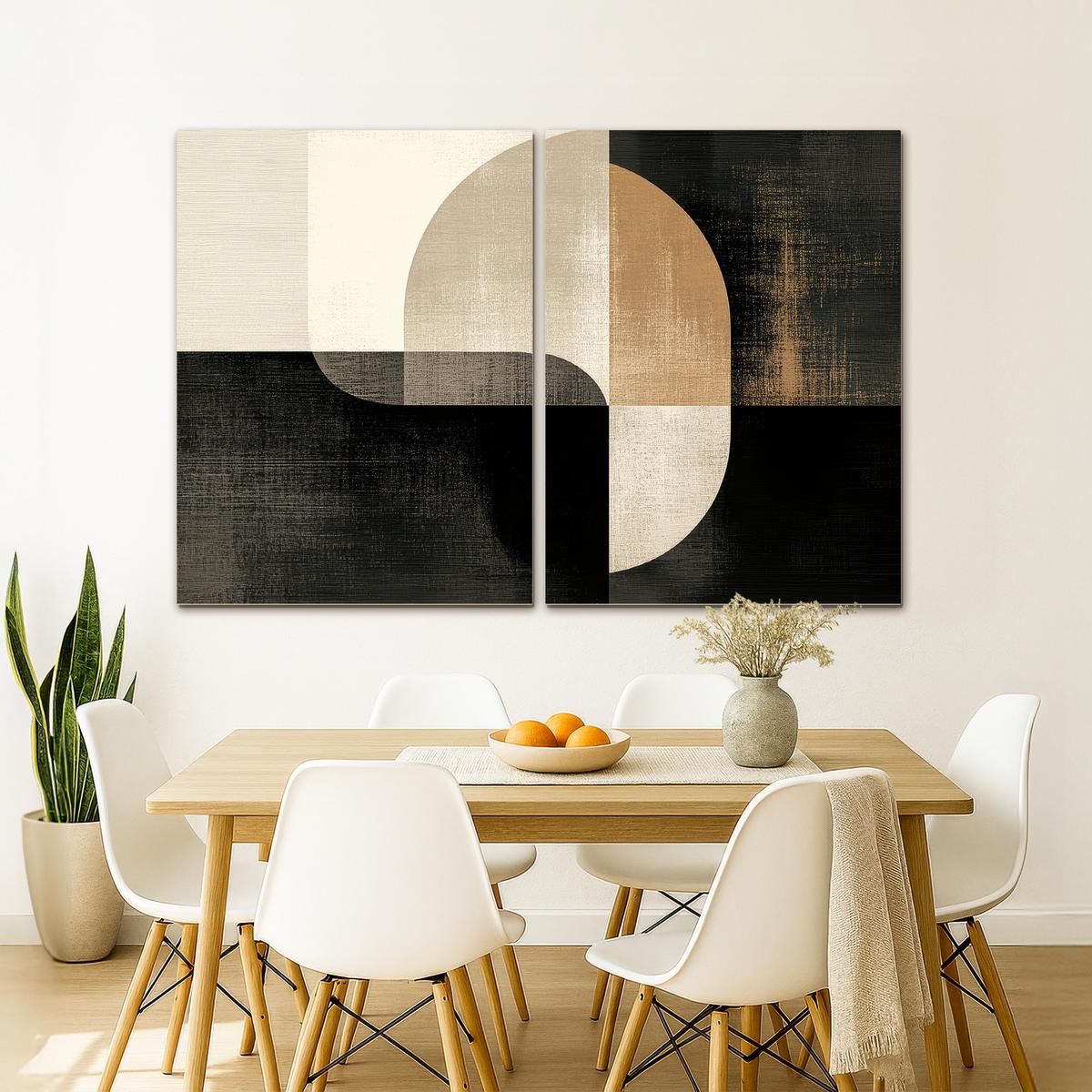 LEINWANDBILD 2er Set Formen - Abstrakt - Gold 180x120 cm - Schwarz, Textil (180/120cm) - MuchoWow