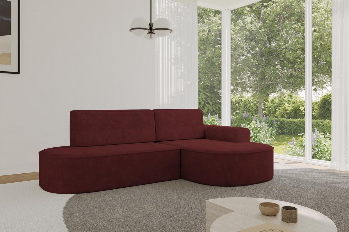 ECKSOFA mit Schlaffunktion und Bettkasten Ottomane Rechts MARI-L1-S - 283x167x73 cm Bordeauxrot Velours - Bordeaux/Schwarz, Holzwerkstoff/Kunststoff (167/283cm) - ALTDECOR
