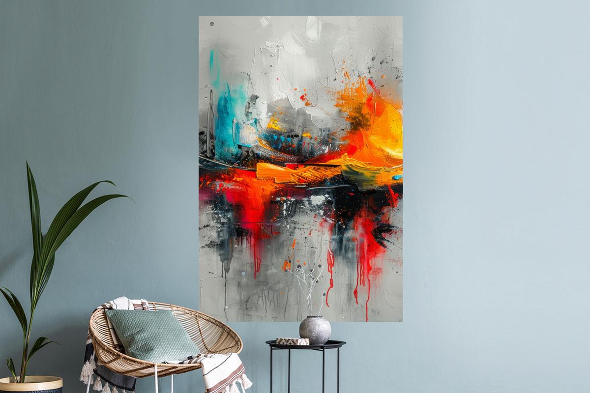 WANDTATTOO Moderne Kunst - Orange - Grau - Abstrakt Wandaufkleber 80x120 cm - Hellgrau, Kunststoff (80/120/0.1cm) - MuchoWow