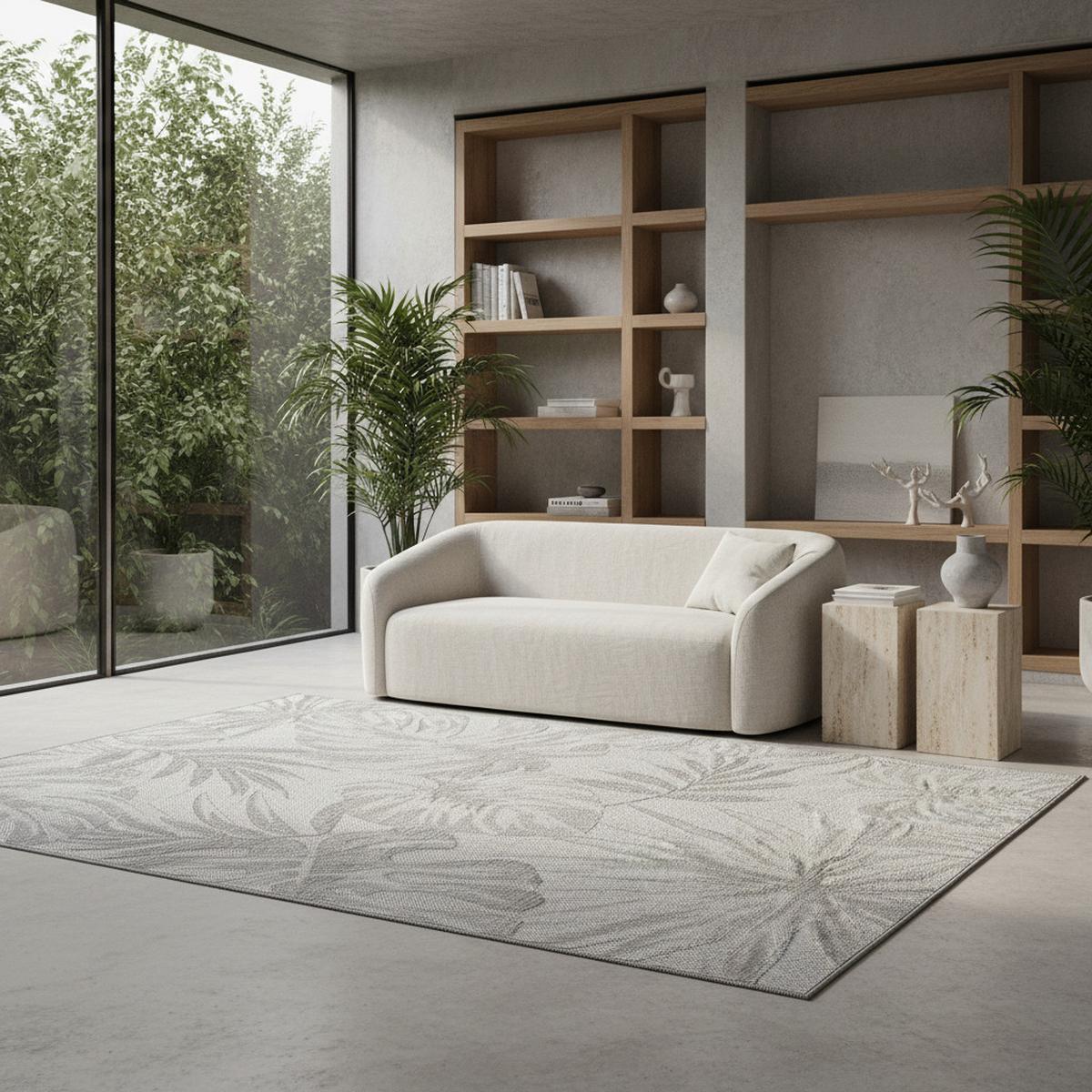 TEPPICH Outdoor VENTOUX in Grau, mit Tropen-Motiv, 280 x 370 cm - Grau, Textil (370/280cm) - KADIMA DESIGN