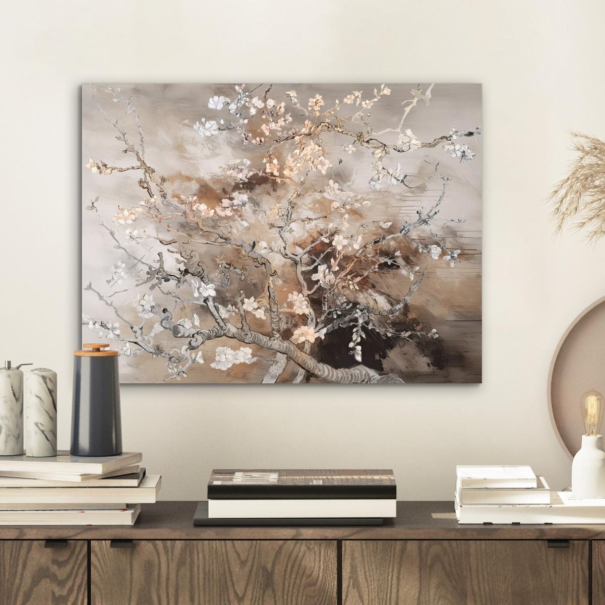 METALLBILD Mandelblüte - Kunst - Van Gogh - Beige - Abstrakt 40x30 cm - Braun, Metall (40/30cm) - MuchoWow